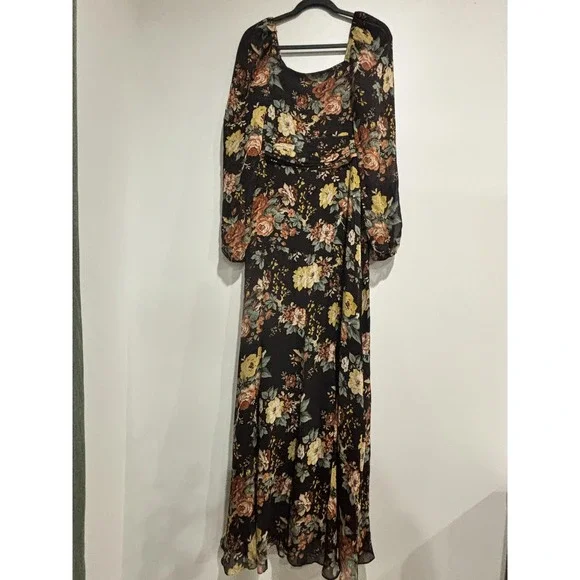 Veronica Beard Avani Dress Womens 6 Oxblood‎ Multi Silk Floral Maxi Long Sleeve